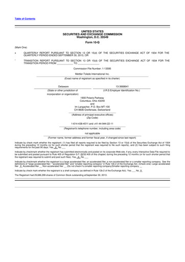 Thumbnail Mettler Toledo 10-Q Quarterly Report FY2013 