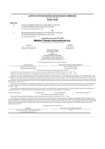 Thumbnail Mettler Toledo 10-K Annual Report 2014