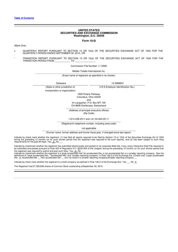 Thumbnail Mettler Toledo 10-Q Quarterly Report FY2015 