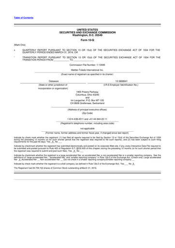 Thumbnail Mettler Toledo 10-Q Quarterly Report FY2016 