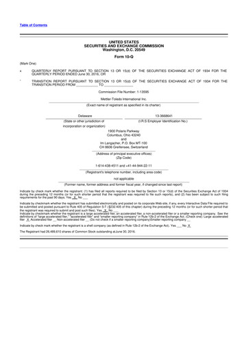 Thumbnail Mettler Toledo 10-Q Quarterly Report FY2016 