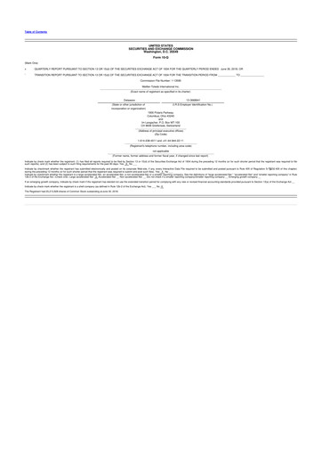 Thumbnail Mettler Toledo 10-Q Quarterly Report FY2018 