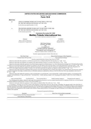 Thumbnail Mettler Toledo 10-K Annual Report 2018