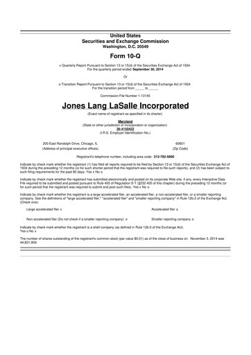 Vorschaubild Jones Lang LaSalle 10-Q Quartalsbericht 2014 