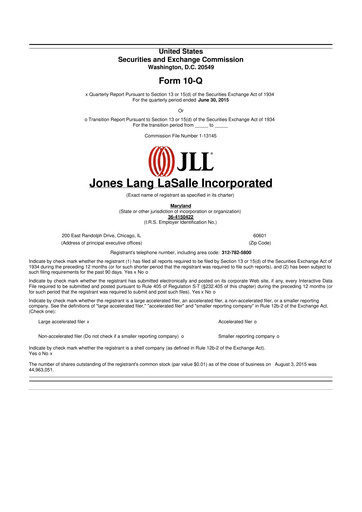 Vorschaubild Jones Lang LaSalle 10-Q Quartalsbericht 2015 