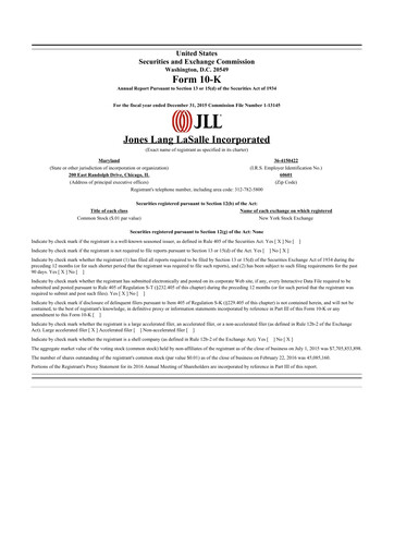 Thumbnail Jones Lang LaSalle 10-K Annual Report 2015