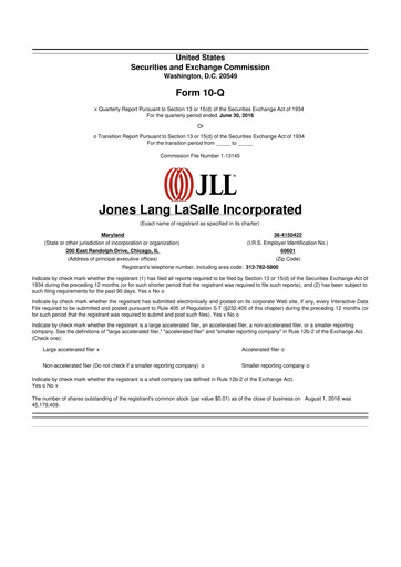 Vorschaubild Jones Lang LaSalle 10-Q Quartalsbericht 2016 