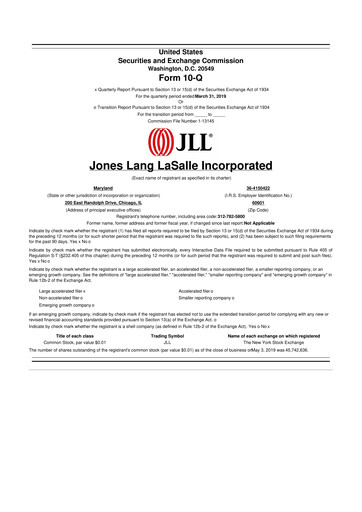 Vorschaubild Jones Lang LaSalle 10-Q Quartalsbericht 2019 