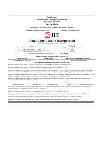 Thumbnail Jones Lang LaSalle 10-K Annual Report 2019