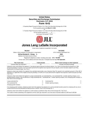 Vorschaubild Jones Lang LaSalle 10-Q Quartalsbericht 2020 