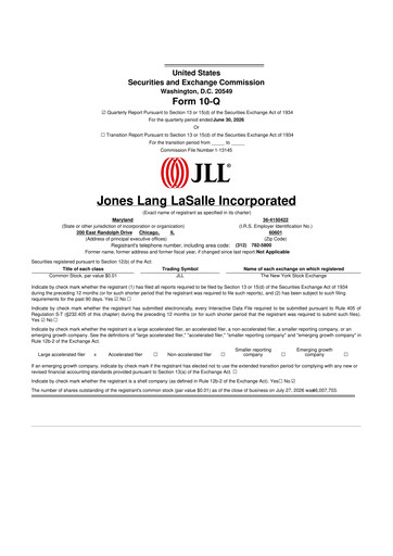 Miniature Jones Lang LaSalle 10-Q Rapport trimestriel 2026 