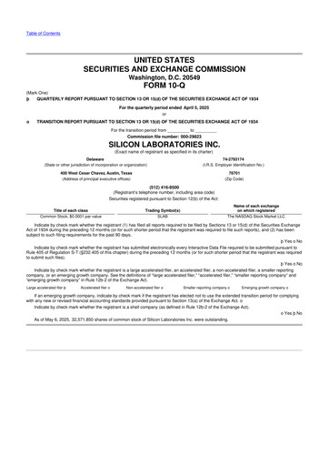 Thumbnail Silicon Labs
 10-Q Quarterly Report FY2025 