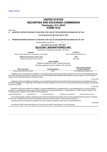 Thumbnail Silicon Labs
 10-Q Quarterly Report FY 