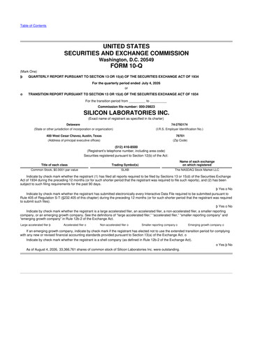 Thumbnail Silicon Labs
 10-Q Quarterly Report FY2026 