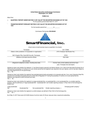 Thumbnail SmartFinancial (SmartBank) 10-Q Quarterly Report FY2017 