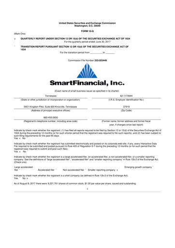 Thumbnail SmartFinancial (SmartBank) 10-Q Quarterly Report FY2017 