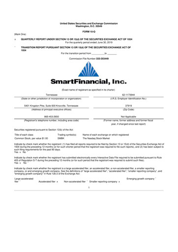 Thumbnail SmartFinancial (SmartBank) 10-Q Quarterly Report FY2019 