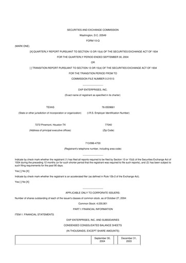 Thumbnail DXP Enterprises 10-Q Quarterly Report FY 