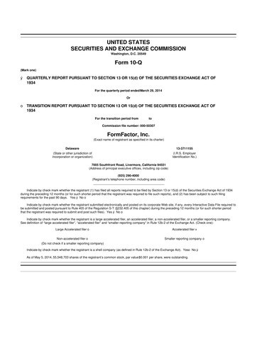 Thumbnail FormFactor 10-Q Quarterly Report FY2014 