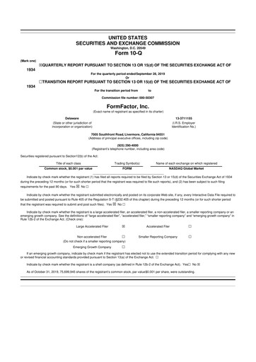 Thumbnail FormFactor 10-Q Quarterly Report FY2019 