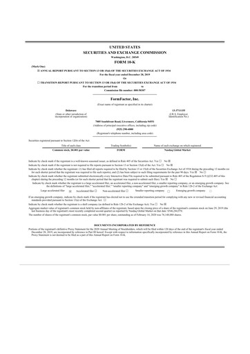 Thumbnail FormFactor 10-K Annual Report 2019