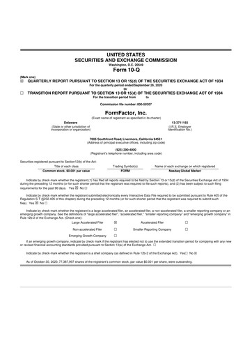 Thumbnail FormFactor 10-Q Quarterly Report FY2020 