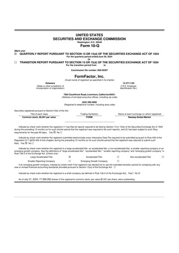 Thumbnail FormFactor 10-Q Quarterly Report FY 