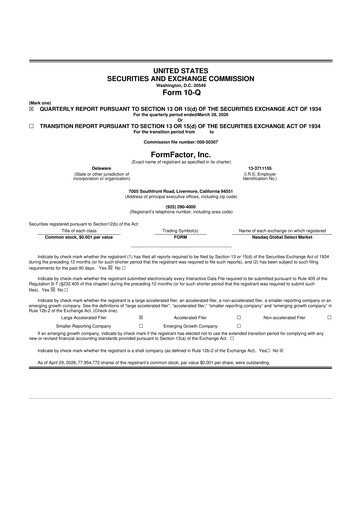 Vorschaubild FormFactor 10-Q Quartalsbericht  