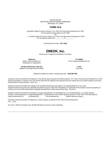 Vorschaubild Oneok 10-Q Quartalsbericht  