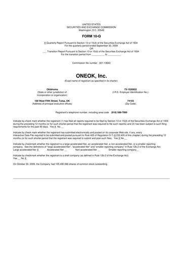 Vorschaubild Oneok 10-Q Quartalsbericht  