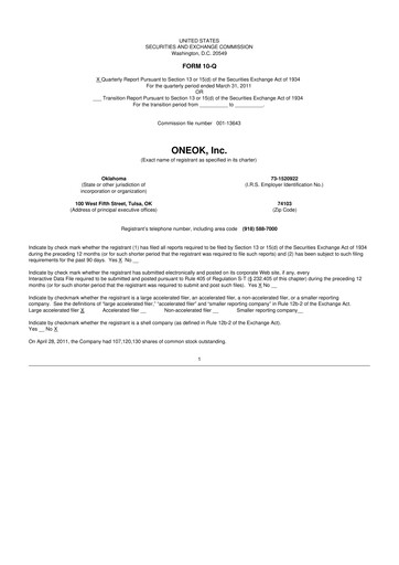 Vorschaubild Oneok 10-Q Quartalsbericht 2011 