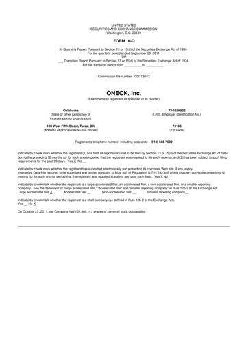 Vorschaubild Oneok 10-Q Quartalsbericht 2011 