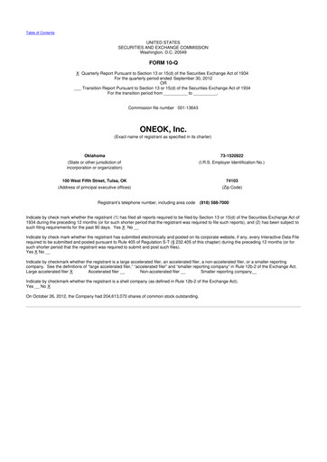 Vorschaubild Oneok 10-Q Quartalsbericht 2012 