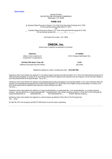 Vorschaubild Oneok 10-Q Quartalsbericht 2013 