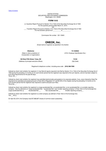 Vorschaubild Oneok 10-Q Quartalsbericht 2014 