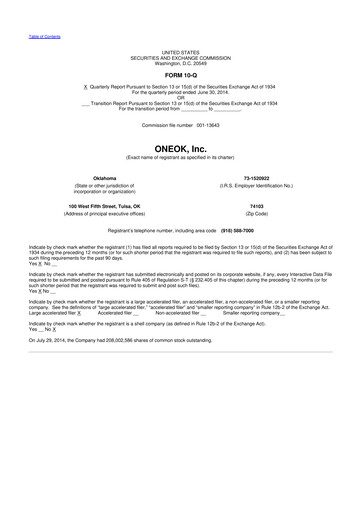 Vorschaubild Oneok 10-Q Quartalsbericht 2014 