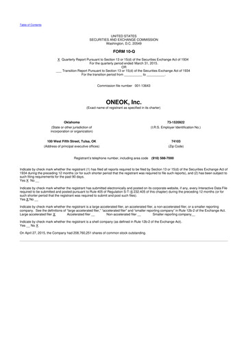 Vorschaubild Oneok 10-Q Quartalsbericht 2015 