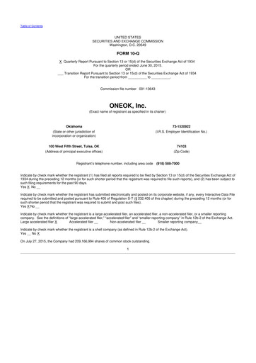 Vorschaubild Oneok 10-Q Quartalsbericht 2015 