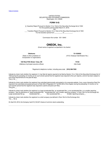 Vorschaubild Oneok 10-Q Quartalsbericht 2016 