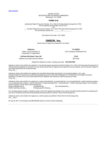 Vorschaubild Oneok 10-Q Quartalsbericht 2017 