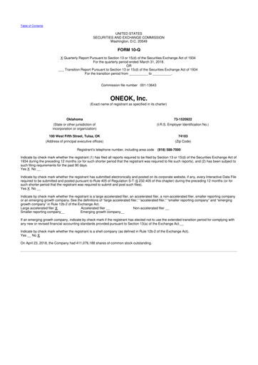 Vorschaubild Oneok 10-Q Quartalsbericht 2018 