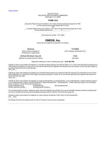 Vorschaubild Oneok 10-Q Quartalsbericht 2018 