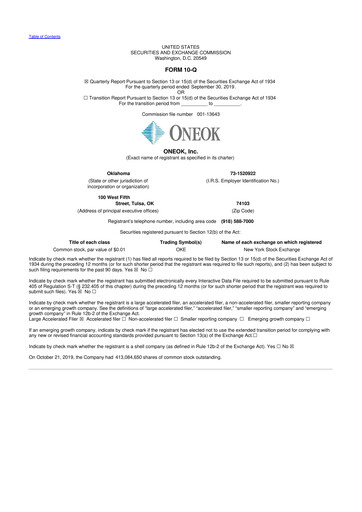 Vorschaubild Oneok 10-Q Quartalsbericht 2019 