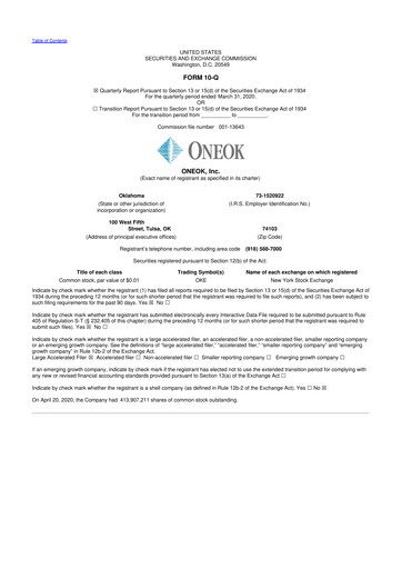 Vorschaubild Oneok 10-Q Quartalsbericht 2020 