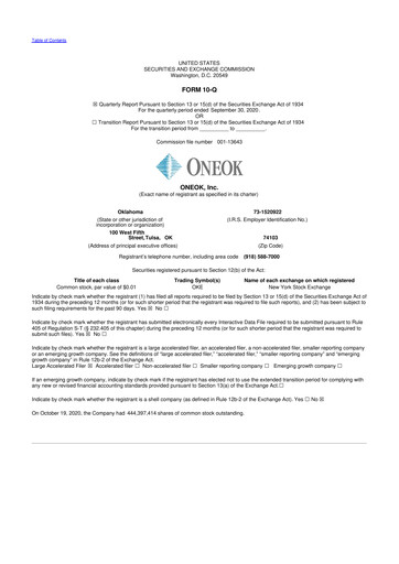 Vorschaubild Oneok 10-Q Quartalsbericht 2020 