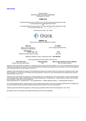 Vorschaubild Oneok 10-Q Quartalsbericht 2021 