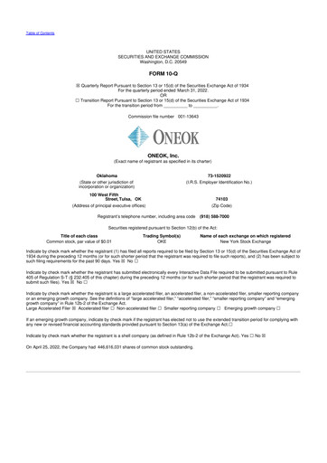 Vorschaubild Oneok 10-Q Quartalsbericht 2022 