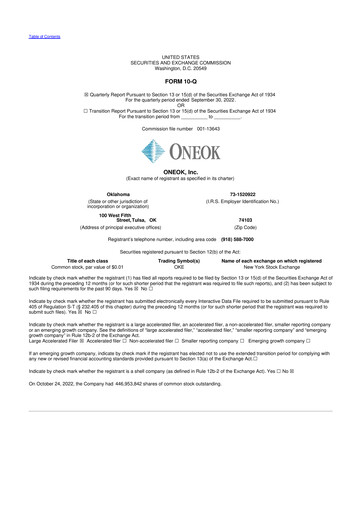 Vorschaubild Oneok 10-Q Quartalsbericht 2022 