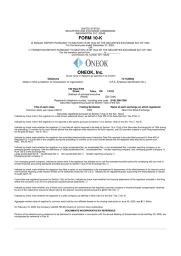 Thumbnail Oneok 10-K Annual Report 2025