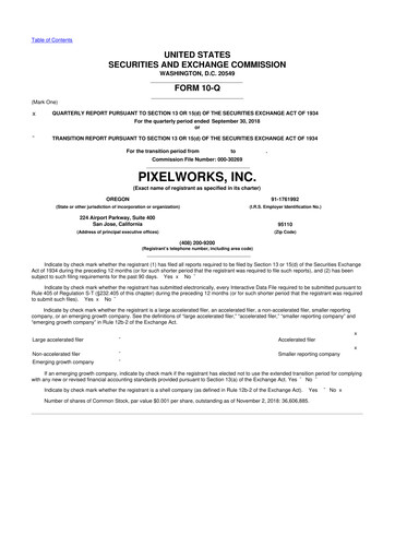 Miniature Pixelworks 10-Q Rapport trimestriel 2018 